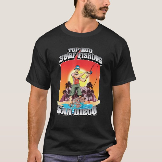 Surfa Fishing För manar Top Rod San Diego T Shirt (Framsida)