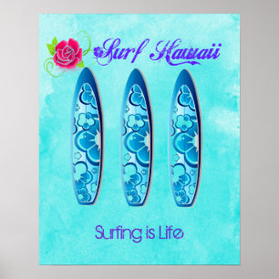 Surfa Hawaii Surfboard - Surfing is Life Poster