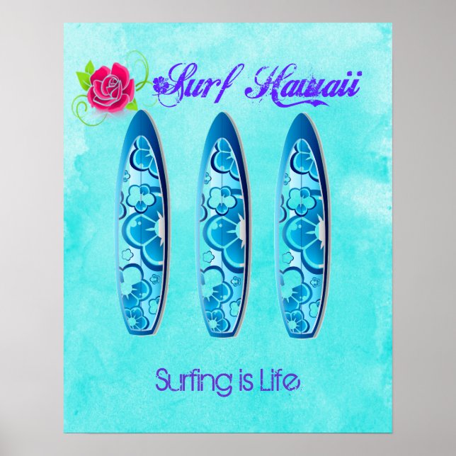 Surfa Hawaii Surfboard - Surfing is Life Poster (Framsidan)