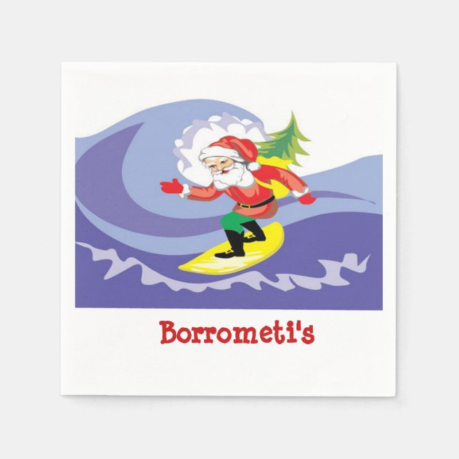Surfa i Jultomten Personlig Cocktail Napkin Pappersservett (Framsidan)