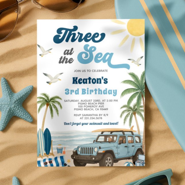 Surfa Inbjudan till 3:e födelsedag - tre till havs (Surf 3rd Birthday Invitation - Three at the Sea
)