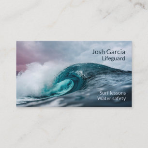 Surfa Lessons från Stormy Teal Blue Ocean Wave Lif Visitkort