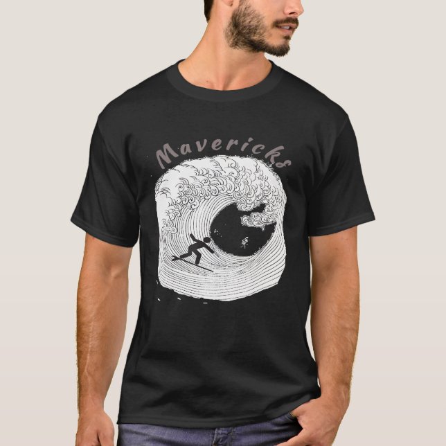 Surfa Mavericks California Big Wave Surfing T Shirt (Framsida)