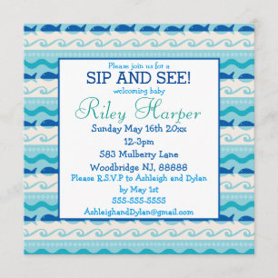 Surfa 'N Fishies Nautical Baby Sip and See Inbjudningar