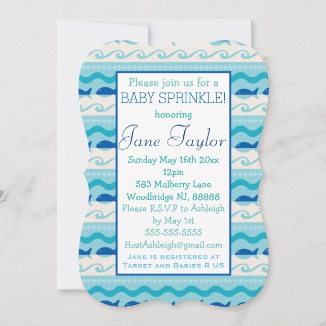 Surfa 'N Fishies Nautical Baby Sprinkle Inbjudningar (Framsida)