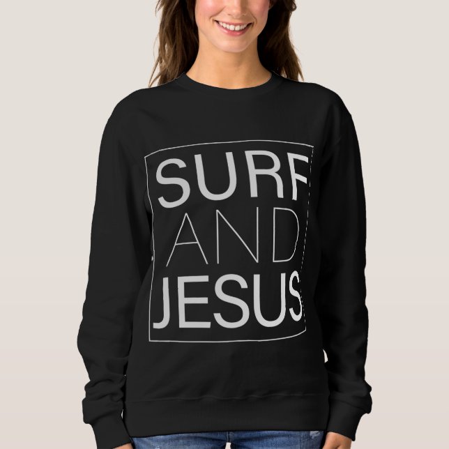 Surfa och Jesus Christian Roligt Surfer Gift Thank T Shirt (Framsida)
