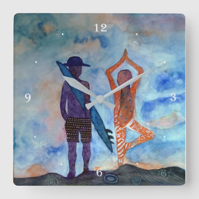 Surfa och Yoga kvadrerar väggen tar tid på Fyrkantig Klocka (Framsida)