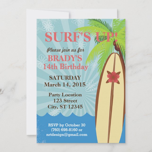 Surfa övre strandparty 5" x 7" inbjudan (Framsida)