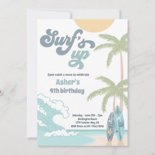 Surfa på Födelsedagsfesten Retro Surfa Beach Inbjudningar