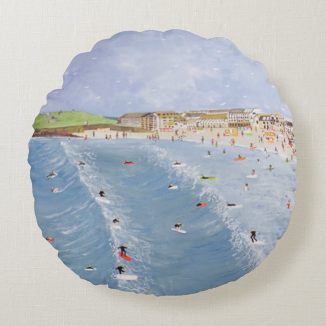 Surfa på Porthmeor Rund Kudde (Framsidan)