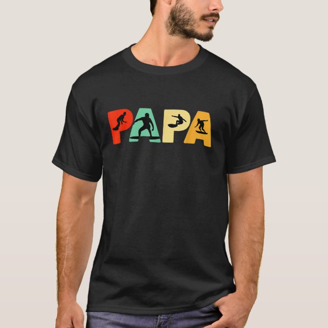 Surfa Pappa Shirt Funny Pappa Surfing Far Retro T (Framsida)