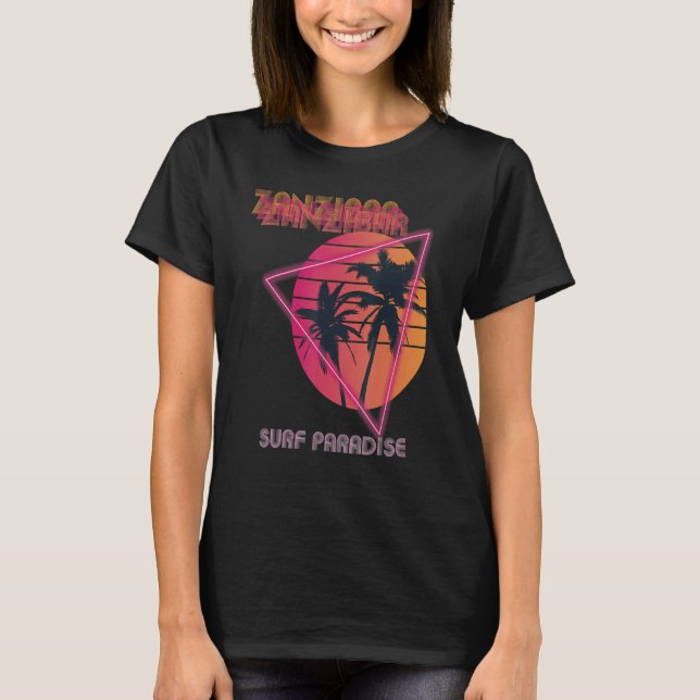 Surfa Paradise Zanzibar Retro Beach Handflatan trä T Shirt (Framsida)