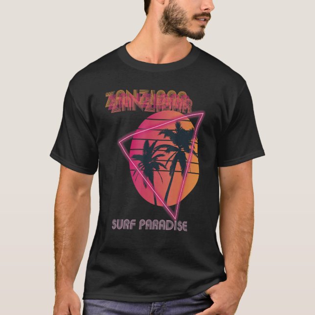 Surfa Paradise Zanzibar Retro Beach Handflatan trä T Shirt (Framsida)
