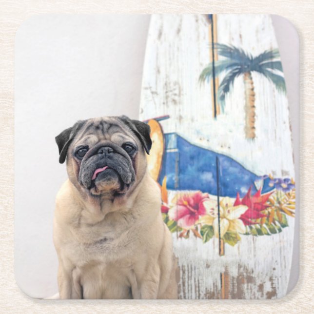 Surfa Pug Underlägg Papper Kvadrat (Framsidan)