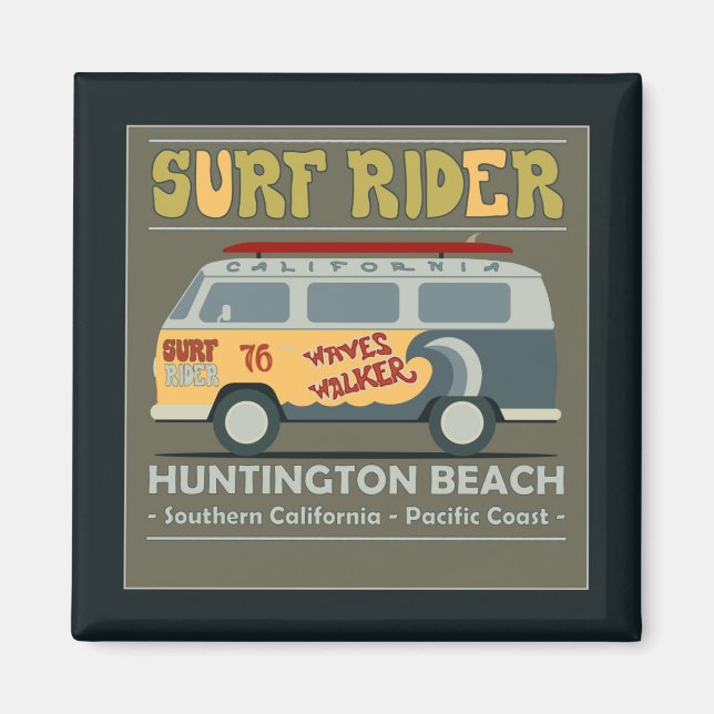 Surfa Rider Huntington Beach Poster Magnet (Framsidan)