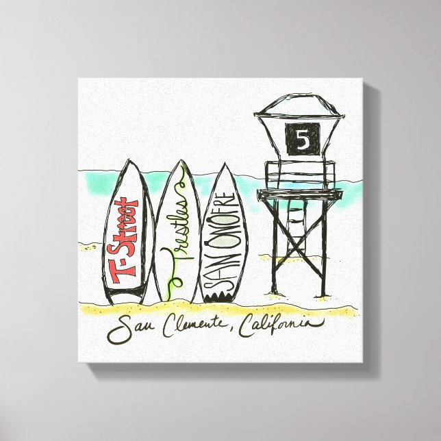 Surfa San Clemente Canvas Wall Art (Framsida)