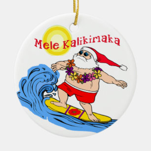 Surfa Santa den tropiska hawaianska julprydnaden Julgransprydnad Keramik