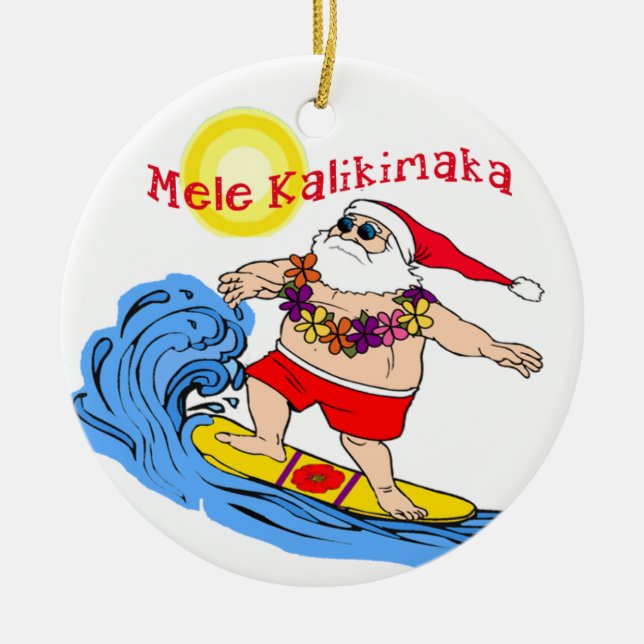 Surfa Santa den tropiska hawaianska julprydnaden Julgransprydnad Keramik (Framsidan)