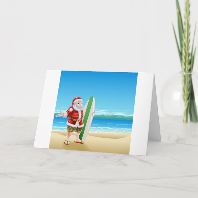 Surfa Santa på stranden Helgkort (Framsida)