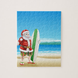 Surfa Santa på stranden Pussel