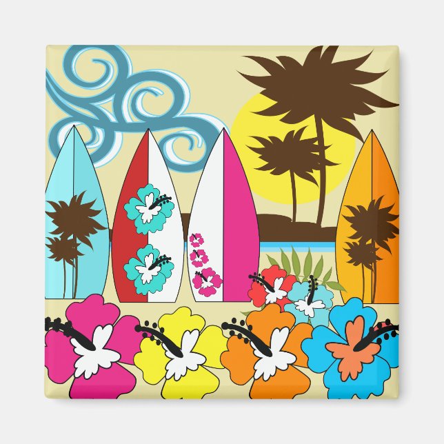 Surfa Shop Surfing Ocean Beach Surfboard Handflata Magnet (Framsidan)
