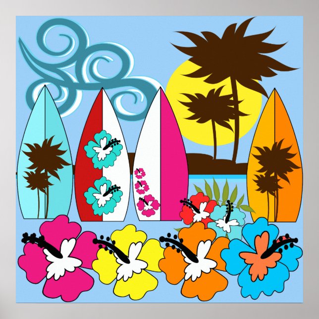 Surfa Shop Surfing Ocean Beach Surfboard Handflata Poster (Framsidan)