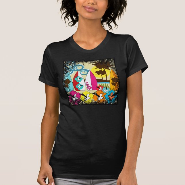 Surfa shoppar surfa palmträdet för t-shirt (Framsida)
