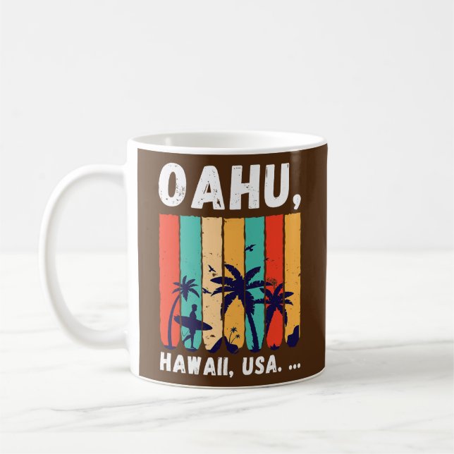 Surfa Spot Oahu Hawaii USA Retro Surfing Surfer Kaffemugg (Vänster)