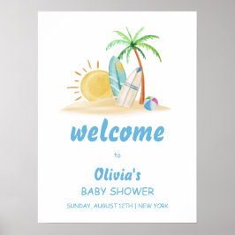 Surfa Sunshine Beach Handflatan Träd Baby Shower V Poster