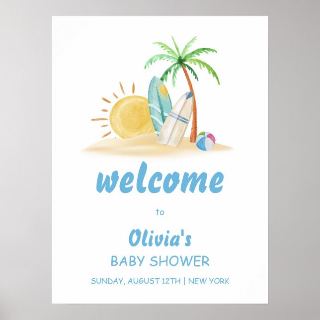 Surfa Sunshine Beach Handflatan Träd Baby Shower V Poster (Framsidan)