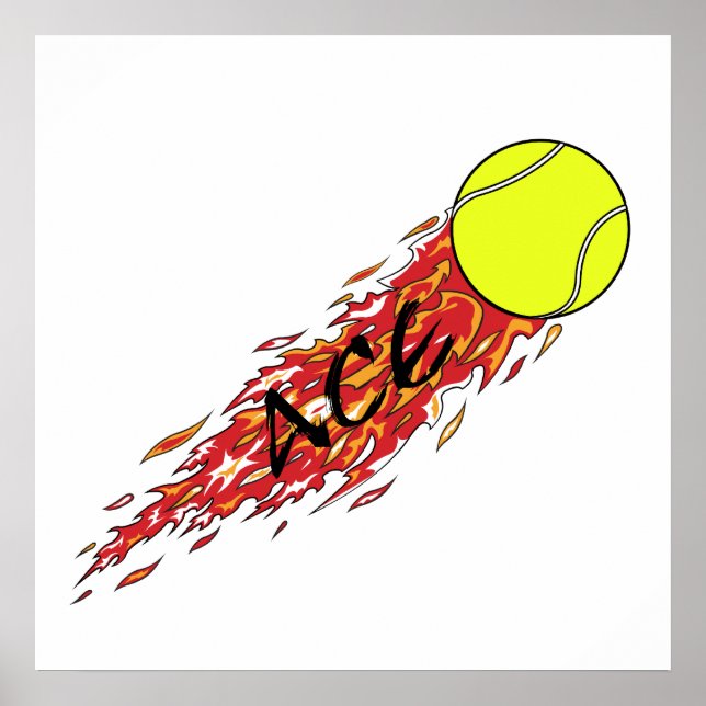 Surfa tennis boll på eldlågor poster (Framsidan)
