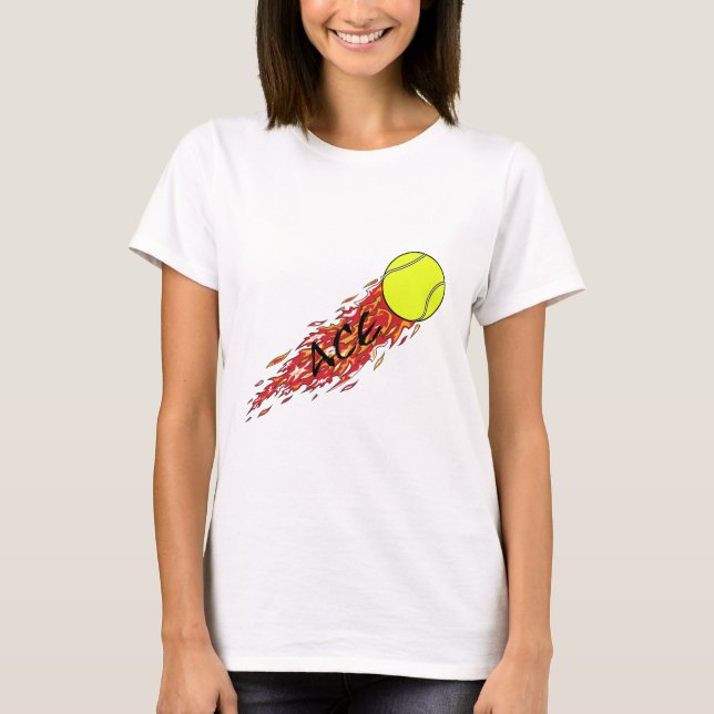 Surfa tennis boll på eldlågor tee shirt (Framsida)