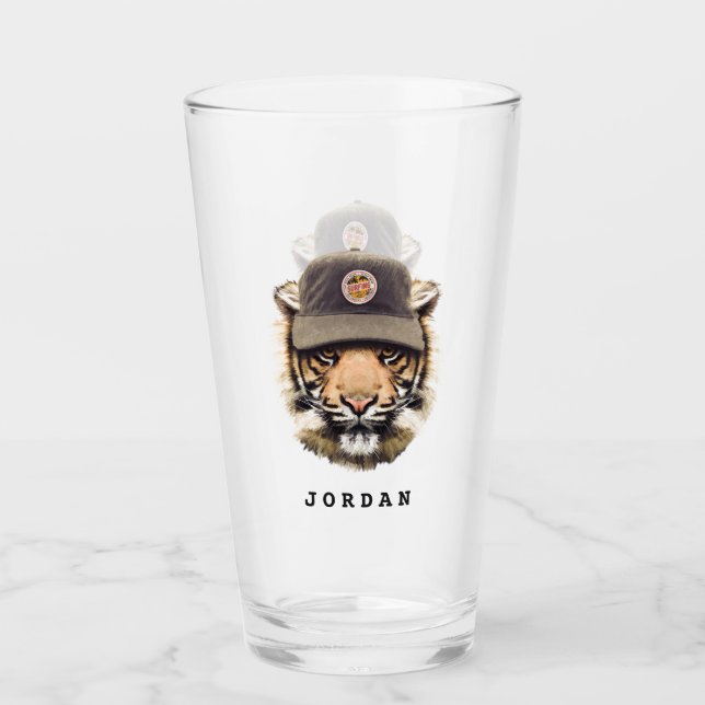 Surfa tigern | tillfoga ditt namn glaskopp (Framsida)