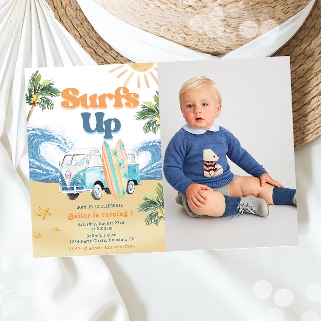 Surfa upp Beach 1:a födelsedag Party foto Inbjudningar (Skapare uppladdad)