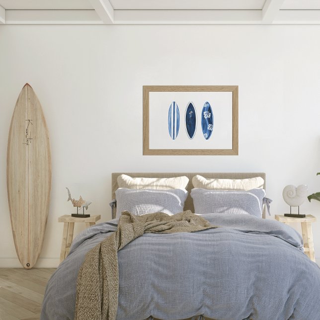 Surfa upp Blå Akvarell Surfbrädor Poster (Surfboards art poster)