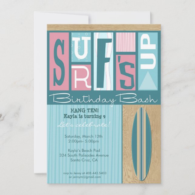 Surfa upp den Retro födelsedagsfest inbjudan - (Framsida)