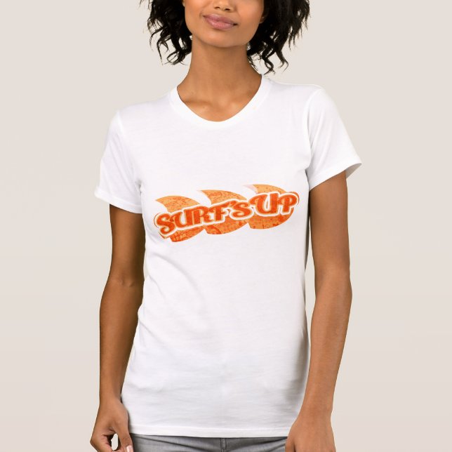 Surfa upp ljus orangevågar för damer på brun tee shirt (Framsida)