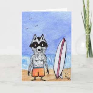 Surfa upp! Raccoonen med surfa stiger ombord Kort
