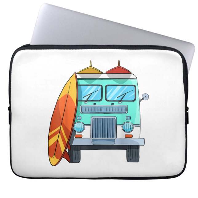 Surfa Van Surfboard Handflatan Träd Surfing Surfer Laptop Fodral (Framsidan)