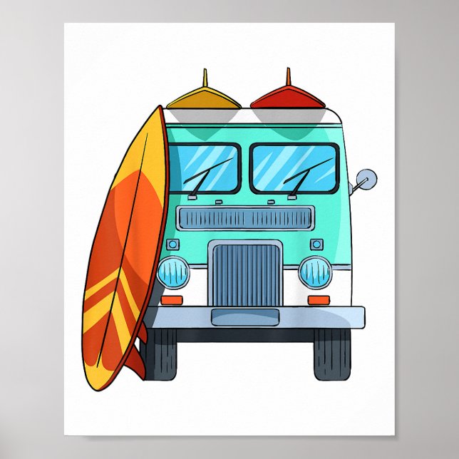 Surfa Van Surfboard Handflatan Träd Surfing Surfer Poster (Framsidan)