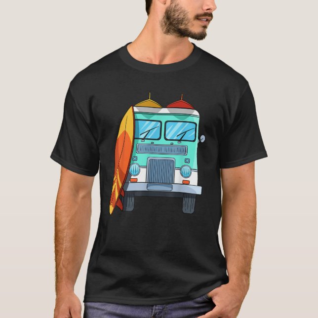 Surfa Van Surfboard Handflatan Träd Surfing Surfer T Shirt (Framsida)