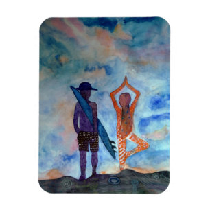 Surfa Yoga Sunset Fairy Teckning Art Photo Magnet