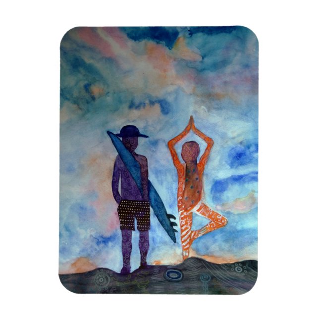Surfa Yoga Sunset Fairy Teckning Art Photo Magnet (Vertikal)