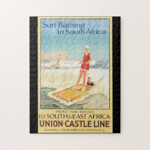 Surfabadning i Sydafrika vintage resoraffisch Pussel