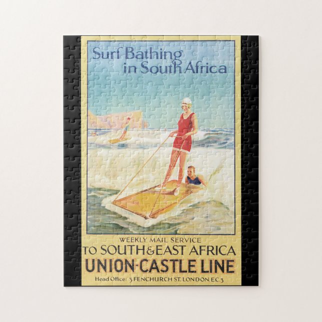 Surfabadning i Sydafrika vintage resoraffisch Pussel (Vertikal)