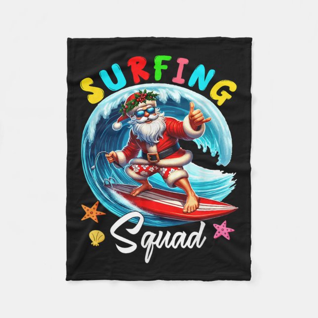 Surfad Squad-jul i juli Santa Hawaiian Roligt Fleecefilt (Framsidan)