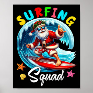 Surfad Squad-jul i juli Santa Hawaiian Roligt Poster