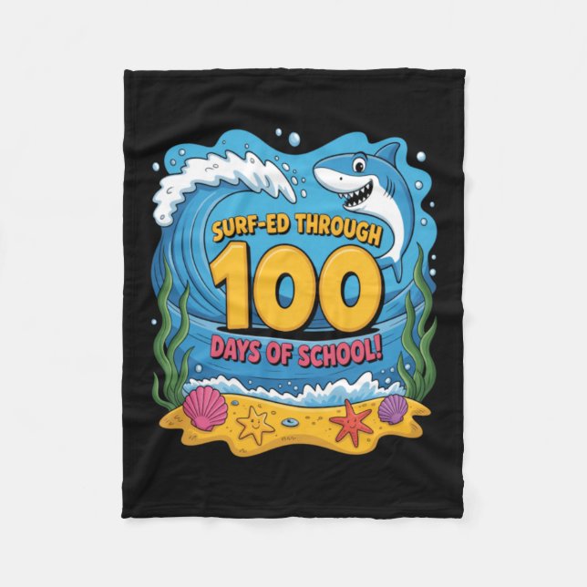 Surfade genom 100 dagar av skolan rolig haj fleecefilt (Framsidan)