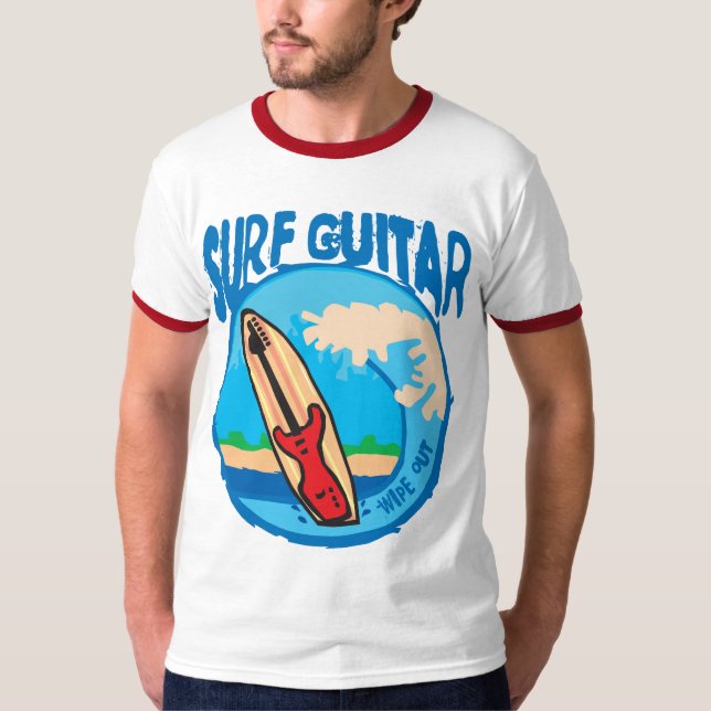 Surfagitarr: Röd gitarr på surfingbrädan. Torka T-shirt (Framsida)