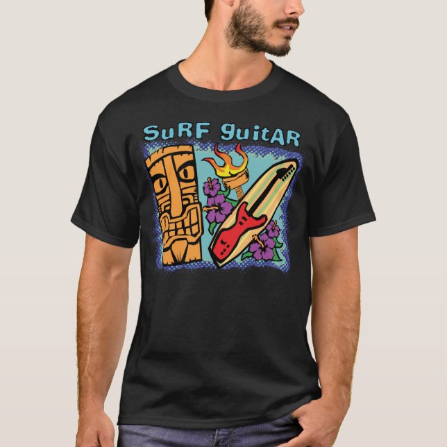 Surfagitarr: Tiki w/Torch och hibiskus Tee Shirt (Framsida)